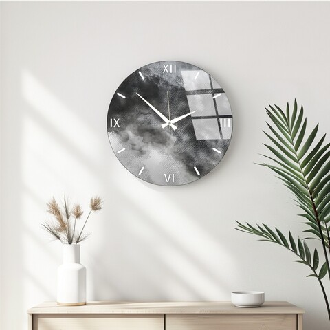 Ceas de perete decorativ din sticlă, Huhu349, Diametru: 40 cm (1 bucată), Multicolor