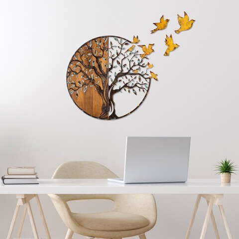 Decoratiune de perete, Tree And Birds, Lățime: 92 cm Înălțime: 71 cm Adâncime: 3 cm, Multicolor
