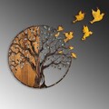 Decoratiune de perete, Tree And Birds, Lățime: 92 cm Înălțime: 71 cm Adâncime: 3 cm, Multicolor