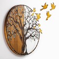 Decoratiune de perete, Tree And Birds, Lățime: 92 cm Înălțime: 71 cm Adâncime: 3 cm, Multicolor