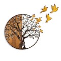 Decoratiune de perete, Tree And Birds, Lățime: 92 cm Înălțime: 71 cm Adâncime: 3 cm, Multicolor