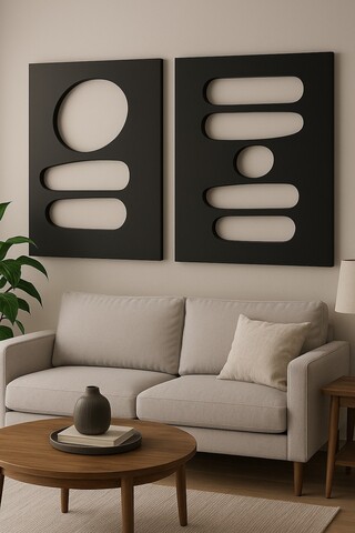 Tablou decorativ MDF (2 Pieces), Hhloyma00002, Grosime: 18 mm, Negru