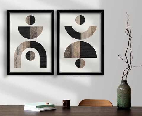 Set 2 tablouri decorative, 2P3853NISCT-014, Lemn, Maro / Nurcă / Alb / Negru