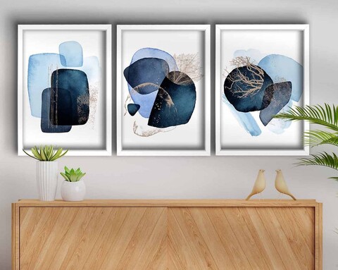 Set 3 tablouri decorative, 3P3853NISCT-006, Lemn, Bleumarin / Albastru / Nurcă / Alb