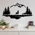 Decoratiune de perete, Deer And Landscape, Dimensiune: 38 x 11 cm (1 bucată), Negru