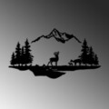 Decoratiune de perete, Deer And Landscape, Dimensiune: 38 x 11 cm (1 bucată), Negru