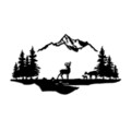 Decoratiune de perete, Deer And Landscape, Dimensiune: 38 x 11 cm (1 bucată), Negru