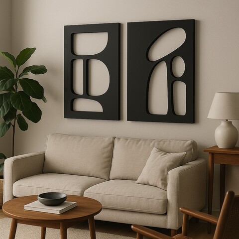 Tablou decorativ MDF (2 Pieces), Hhloyma00004, Grosime: 18 mm, Negru