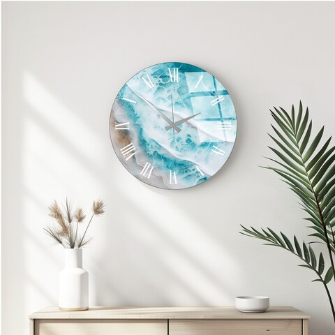 Ceas de perete decorativ din sticlă, Huhu340, Diametru: 40 cm (1 bucată), Multicolor