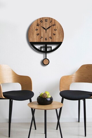 Ceas de perete decorativ, Vlnt108Mo, Diametru: 39 cm, Nuc / Negru