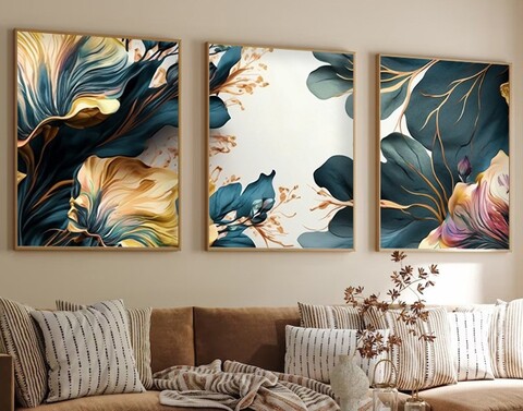 Set 3 tablouri decorative, Huhu217, Lemn masiv, Multicolor