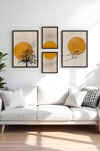 Set 4 tablouri decorative, Huhu455-S, Lemn masiv, Multicolor
