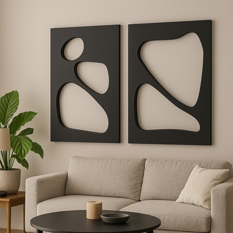 Tablou decorativ MDF (2 Pieces), Hhloyma00003, Grosime: 18 mm, Negru