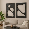 Tablou decorativ MDF (2 Pieces), Hhloyma00003, Grosime: 18 mm, Negru