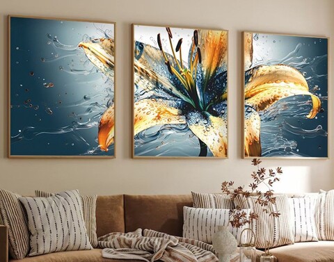 Set 3 tablouri decorative, Huhu219, Cadru: 100% LEMN MASIV (Grosime: 2,5 cm), Multicolor