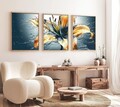 Set 3 tablouri decorative, Huhu219, Cadru: 100% LEMN MASIV (Grosime: 2,5 cm), Multicolor