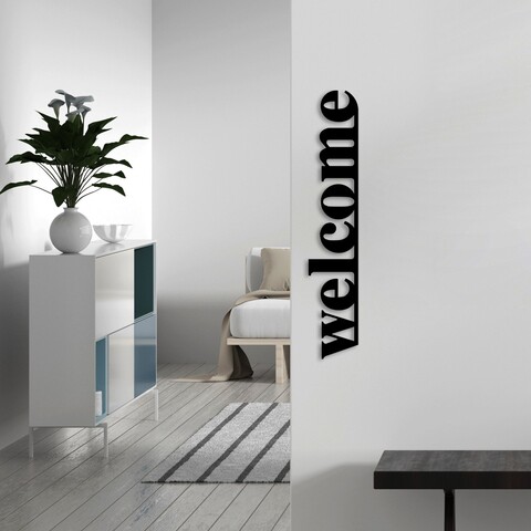 Decoratiune de perete, Welcome, 70 x 13 cm, Negru