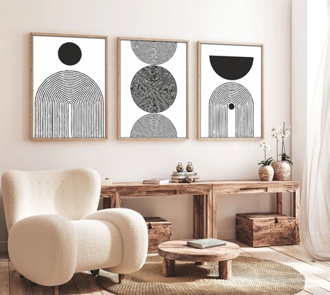 Set 3 tablouri decorative, Huhu163, Cadru: 100% LEMN MASIV (Grosime: 2,5 cm), Multicolor
