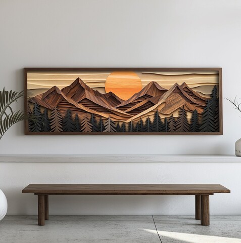 Tablou decorativ, EMR029, Lemn, Multicolor