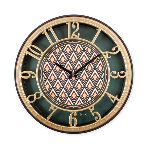 Ceas de perete decorativ, Hisar Emerald Design, Dimensiune: 40 x 40 cm, Maro / Verde