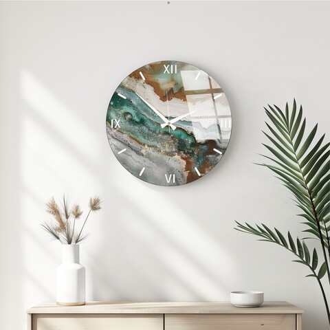 Ceas de perete decorativ din sticlă, Huhu348, Diametru: 40 cm (1 bucată), Multicolor