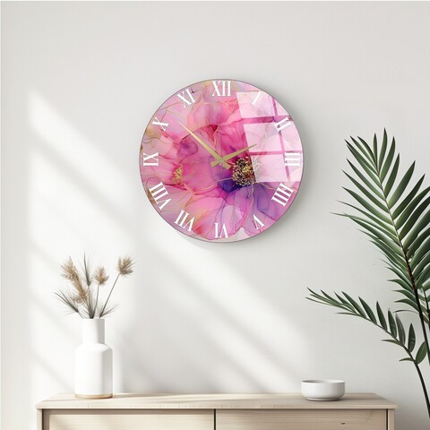Ceas de perete decorativ din sticlă, Huhu339, Diametru: 40 cm (1 bucată), Multicolor