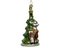Glob Deer with tree with bow, Decoris, 6.4x4.8x12.6 cm, sticla, multicolor