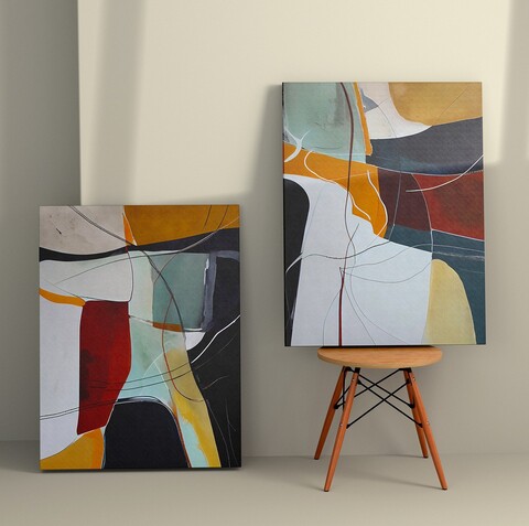 Tablou decorativ (2 Pieces), 2KNV4354, Lemn, Multicolor