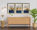 Set 3 tablouri decorative, 3P3853NISCT-020, Lemn, Auriu / Bleumarin / Gri