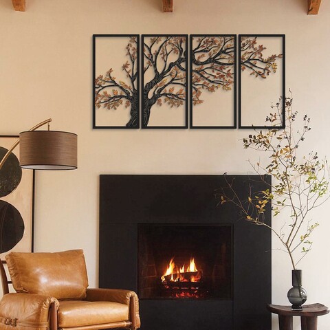 Decoratiune de perete, Autumn Vibes Set of 4- APT740 L, Dimensiuni: 99 x 200 cm, Negru