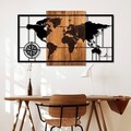 Decoratiune de perete, World Map 1-L, Dimensiuni: 70 x 121 cm, Nuc / Negru
