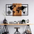 Decoratiune de perete, World Map 1-L, Dimensiuni: 70 x 121 cm, Nuc / Negru