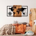 Decoratiune de perete, World Map 1-L, Dimensiuni: 70 x 121 cm, Nuc / Negru