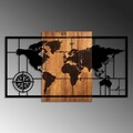 Decoratiune de perete, World Map 1-L, Dimensiuni: 70 x 121 cm, Nuc / Negru