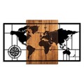 Decoratiune de perete, World Map 1-L, Dimensiuni: 70 x 121 cm, Nuc / Negru