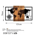 Decoratiune de perete, World Map 1-L, Dimensiuni: 70 x 121 cm, Nuc / Negru