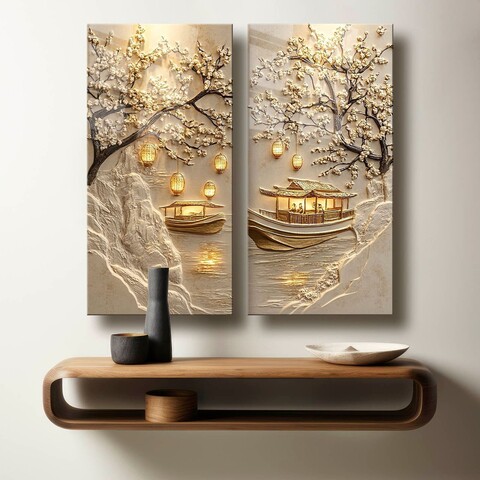 Tablou decorativ (2 Pieces), 2P3570Camtbl-004, Dimensiune: 35 x 70 cm (2 bucăți), Multicolor