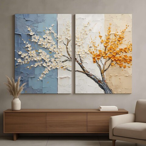 Tablou decorativ (2 Pieces), DEV8, Lemn, Multicolor