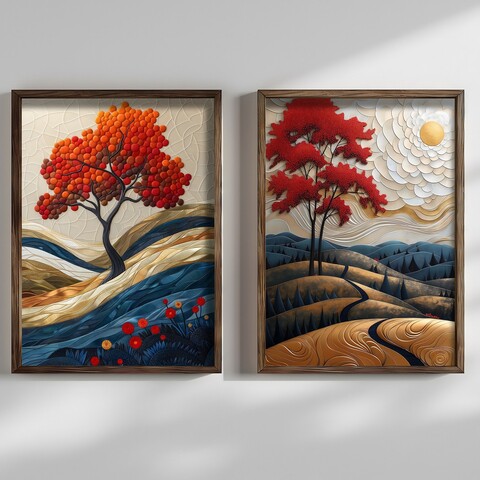 Tablou decorativ (2 Pieces), HUM102, Cadru: 100% MOLID, Multicolor