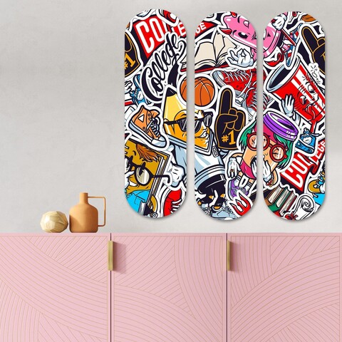 Tablou decorativ MDF (3 Pieces), 3KY3792, Imprimat UV, Multicolor