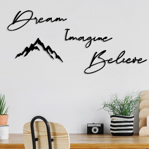 Decoratiune de perete, Dream Imagine Belive, Dimensiune: 47 x 16 cm (1 bucată), Negru