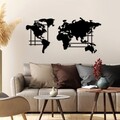 Decoratiune de perete, World Map, Dimensiune: 120 x 56 cm, Negru