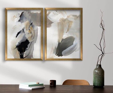 Tablou decorativ (2 Pieces), 2P3853NISCT-005, Înrămat: 100% LEMN (Grosime: 22 mm, Negru / Gri / Bej