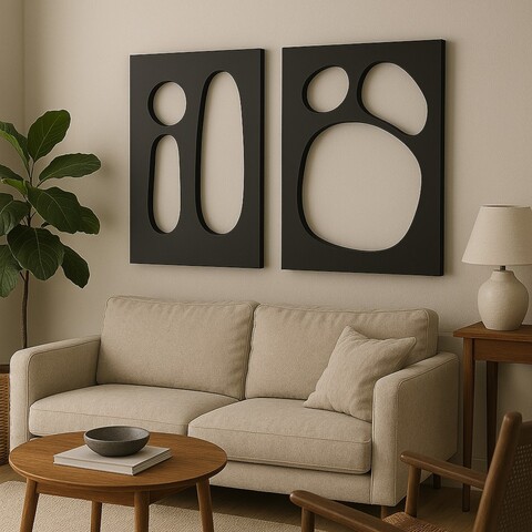 Tablou decorativ MDF (2 Pieces), Hhloyma00005, Grosime: 18 mm, Negru