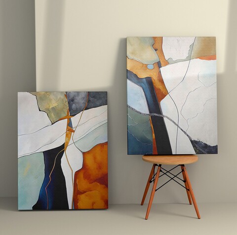 Tablou decorativ (2 Pieces), 2KNV4348, Lemn, Multicolor