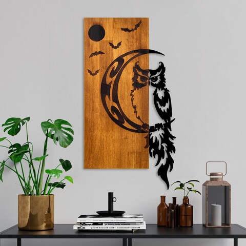 Decoratiune de perete, Owl, Lățime: 36 cm Înălțime: 66 cm Adâncime: 3 cm, Nuc / Negru