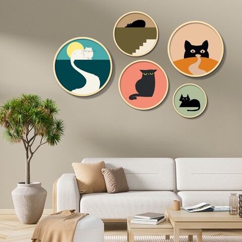 Pictură decorativă MDF cu rame (5 bucăți), Yats-13, Dimensiune: 43,5 x 43,5 cm (1 bucată), Multicolor