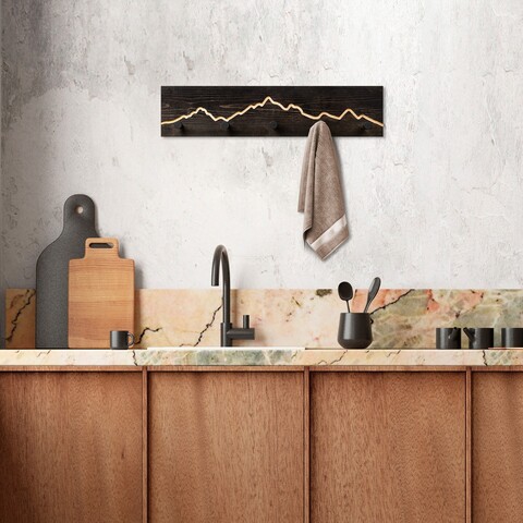 Cuier de perete din lemn, Mountain 1, Lățime: 60 cm Înălțime: 14 cm Adâncime: 5 cm, Negru