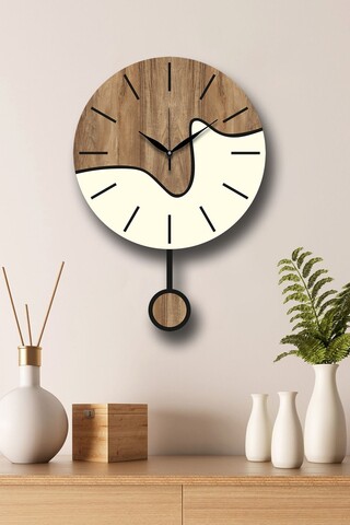 Ceas de perete decorativ, Vlnt109kr, Diametru: 39 cm, Maro/Crem