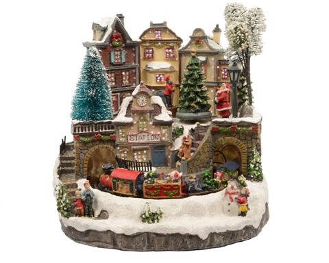 Decoratiune luminoasa Village w train, Lumineo, 4 LED-uri, 27x28.5x26 cm, polyston, multicolor